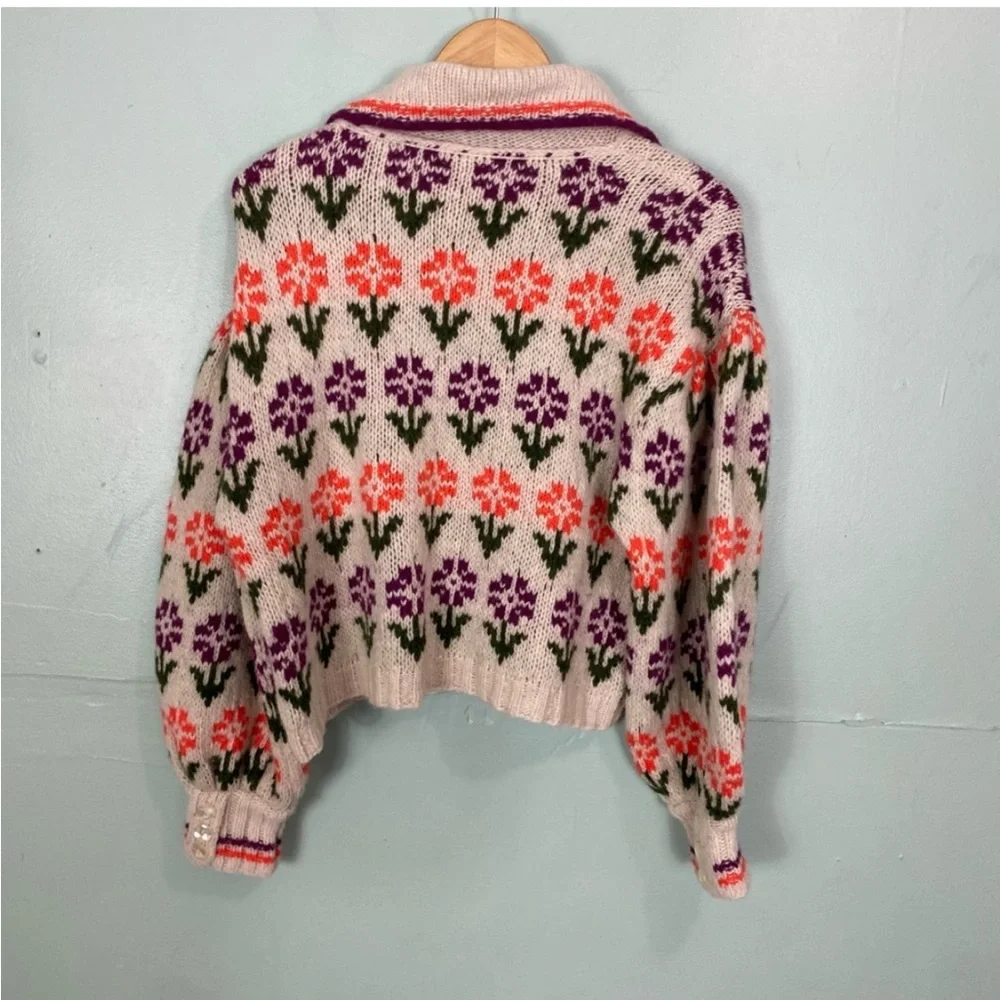 Free People Frills Softspun Sweater‎ Floral Knit Small
